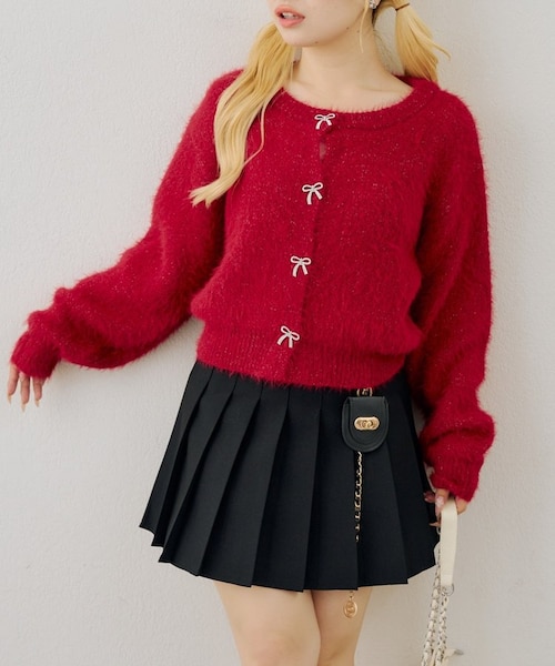 M'S GRACY リボン装飾 長袖カーディガン赤 42 ⭐️新品未使用品