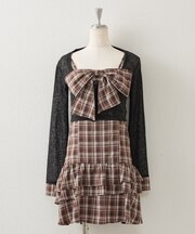 【continuer】胸元の大きなリボンが目を惹くキャミリボンチュニック＋ボレロ