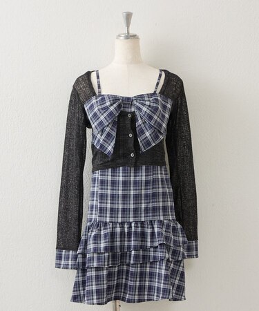 【continuer】胸元の大きなリボンが目を惹くキャミリボンチュニック＋ボレロ