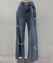 【continuer】【サイズ展開あり】リボンビジューチャーム付きワイドパンツ