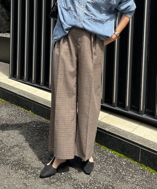 【SETUP対応】美シルエット大人ラメチェックタックパンツ
