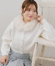 【continuer】フェイクファー衿カーディガン