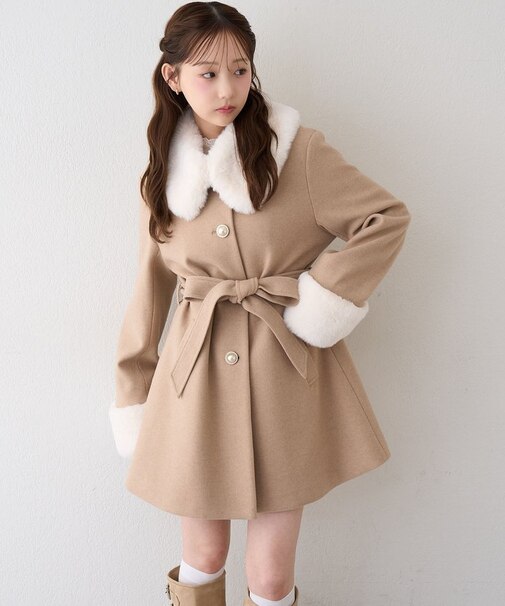 【continuer】フェイクファー付2wayミドルコート