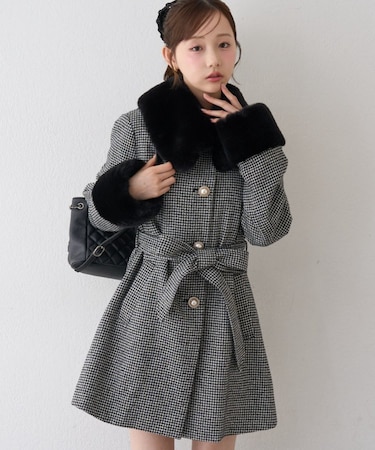 【continuer】フェイクファー付2wayミドルコート
