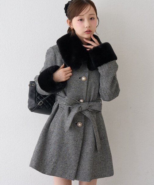 【continuer】フェイクファー付2wayミドルコート