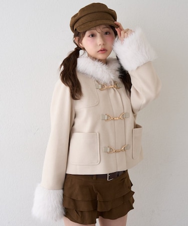 【continuer】フェイクファー付ショートダッフルコート