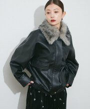 【衿取り外し可能】ミックスファー付合皮ブルゾン
