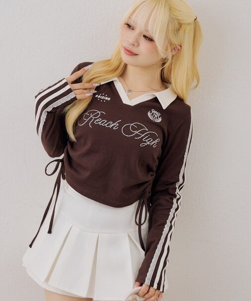 【continuer】配色襟キラキラロゴサイドドロストTee