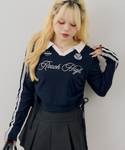 【continuer】配色襟キラキラロゴサイドドロストTee