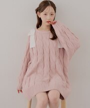 【continuer】肩開きリボンケーブルニットワンピース