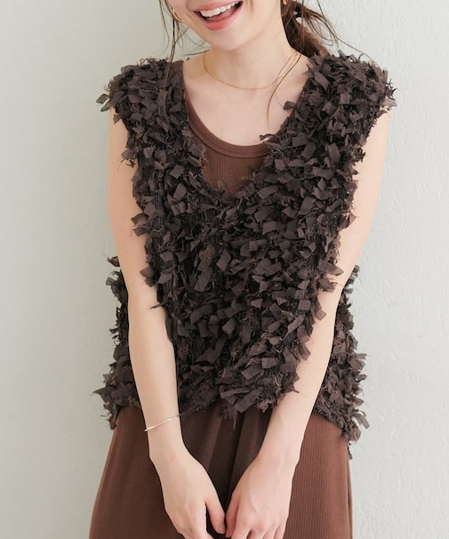 【natural couture】リボンフリンジベスト