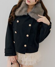 【continuer】衿フェイクファーWボタンショートコート