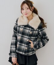 【continuer】衿フェイクファーWボタンショートコート
