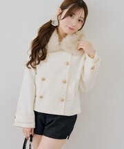 【continuer】衿フェイクファーWボタンショートコート