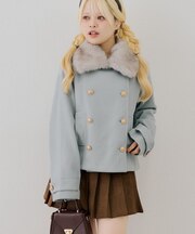 【continuer】衿フェイクファーWボタンショートコート