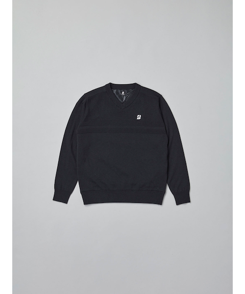 新品ブリヂストン ゴルフ 長袖 防風裏地付き Vネックセーター 黄色 L