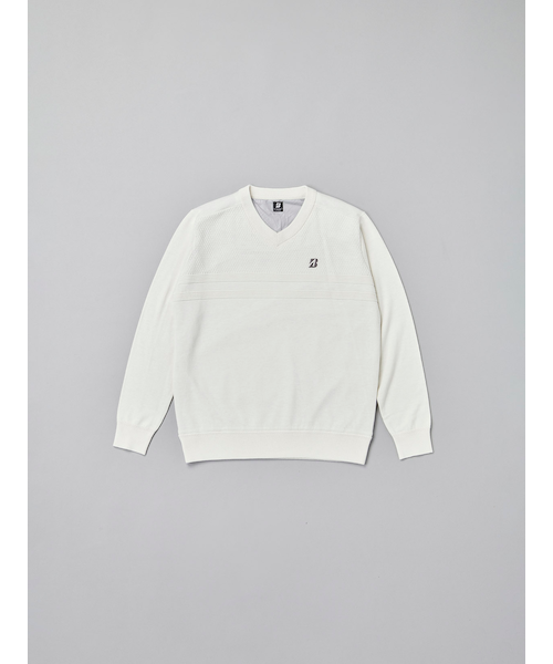 新品 ブリヂストン ゴルフ 長袖 防風裏地付き Vネックセーター ホワイト L 秋冬 長袖防風Vネックセーター｜ブリヂストンゴルフプラザの