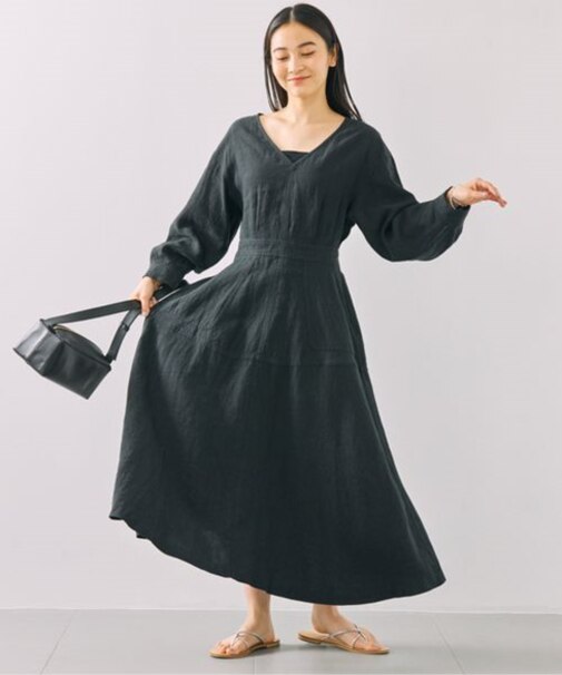 リネンワッシャーフレアワンピース