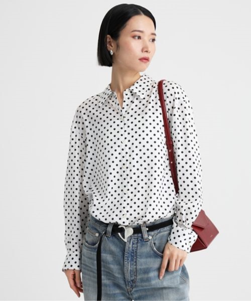 黒と白のドット柄リボン付きシャツ マルチドットシャツ｜ﾊﾞﾋﾞﾛﾝｽﾄｯｸのアウトレット通販｜三井
