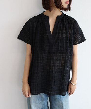 シアーチェックブラウス