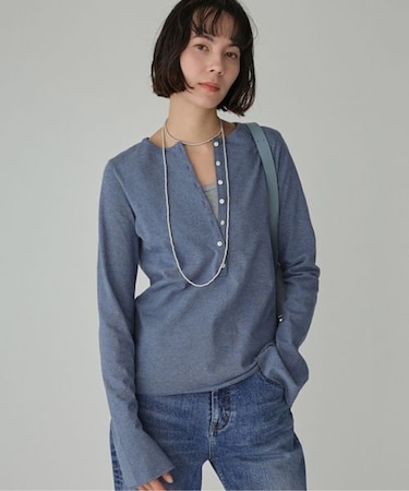 デニム天竺ヘンリーネックプルオーバー