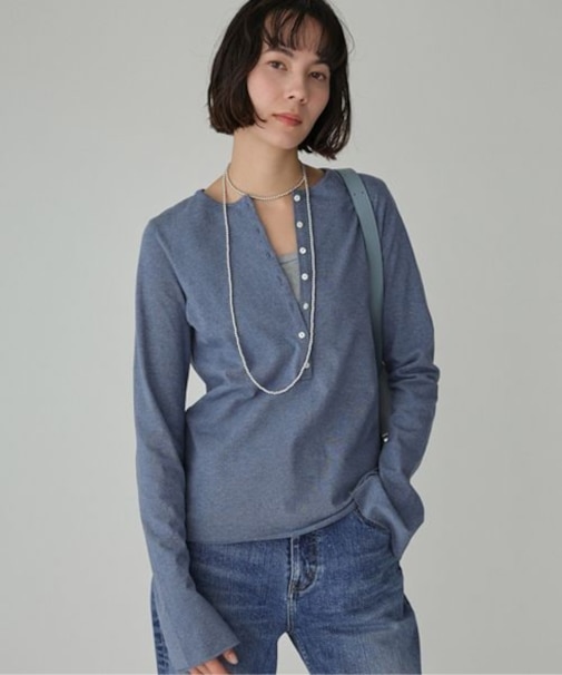 デニム天竺ヘンリーネックプルオーバー