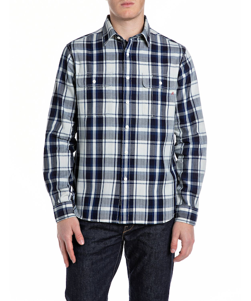 インディゴチェック コットンシャツ