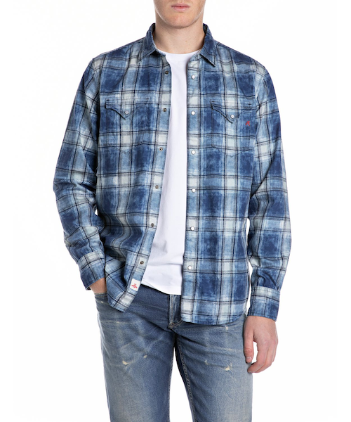チェック柄インディゴデニムシャツ｜リプレイのアウトレット通販｜三井