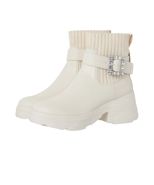 ＋diana クリスタルバックル 撥水ショートブーツ 25.0 厚底 レザー 黒 ＋diana クリスタルバックル 撥水ショートブーツ 25.0 厚底 レザー 黒