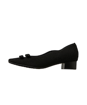 キラッと可愛いプチリボン♪ニット素材ミドルヒールパンプス