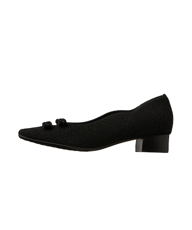 キラッと可愛いプチリボン♪ニット素材ミドルヒールパンプス