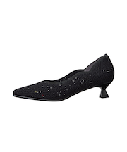 スパンコールがきらり♪フラワーカットニットパンプス