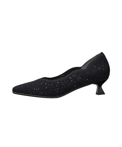 スパンコールがきらり♪フラワーカットニットパンプス