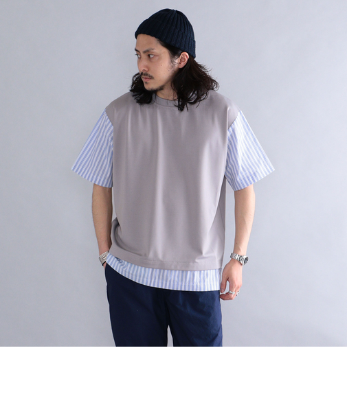 *SHIPS: ポンチ ストライプ スイッチング Tシャツ