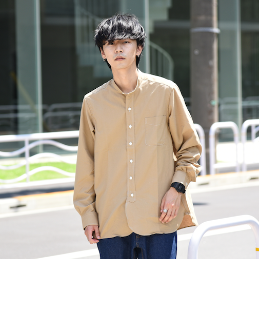 【Begin9月号掲載】【SHIPS別注】IKE BEHAR: アメリカ製 コットン/和紙 バンドカラー シャツ