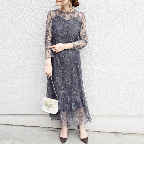 新品SHIPS littleblack レースフレアワンピース　パーティードレス little black:レースフレアワンピース（パーティー用）◇｜シップス