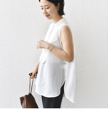 〈手洗い可能〉強撚ボイルノースリーブシャツ