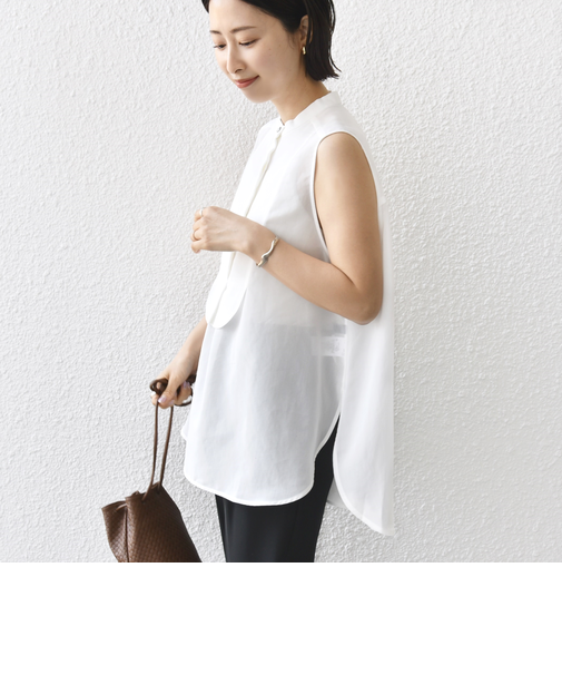 〈手洗い可能〉強撚ボイルノースリーブシャツ