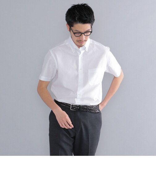 SHIPS:MONTI社製生地 カラミ ボタンダウン 無地 半袖シャツ