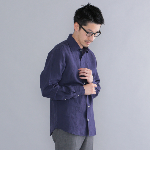 SHIPS: ウォッシュド リネン ワイドカラー 無地 シャツ