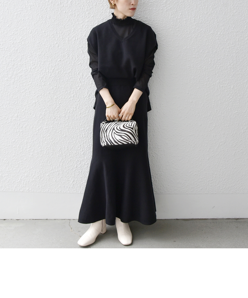 SHIPS any:〈手洗い可能〉ニット ベスト & フレア スカート