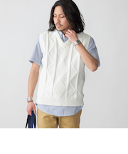 *SHIPS: 7ゲージ ケーブル編み Vネック ニット ベスト