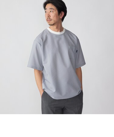 SHIPS: COOLMAX(R) シアサッカー ストライプ クルーネック Tシャツ