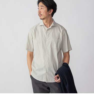 SHIPS: ボイル セミワイドカラー ストライプ ショートスリーブ シャツ