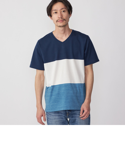 SHIPS: スペック ワイドボーダー/パネル Vネック Tシャツ