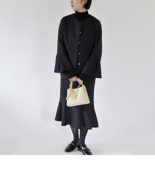 quaranciel: ノーカラー ジャケット & フレア ミディ スカート quaranciel: ノーカラー ジャケット & フレア ミディ スカート