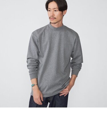 SHIPS: コットン ポンチ モックネック ロングスリーブ Tシャツ (ロンT)