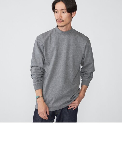 SHIPS: コットン ポンチ モックネック ロングスリーブ Tシャツ (ロンT)