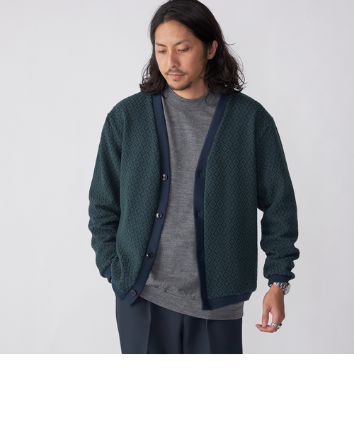 SHIPS: 〈洗濯機可能〉ジャカード 小紋柄 Vネック カーディガン