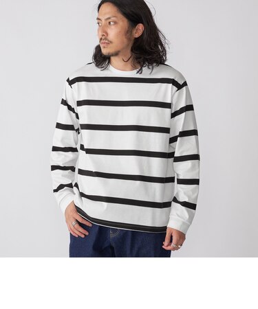 SHIPS: ワイドパネル ボーダー クルーネック Tシャツ (ロンT)